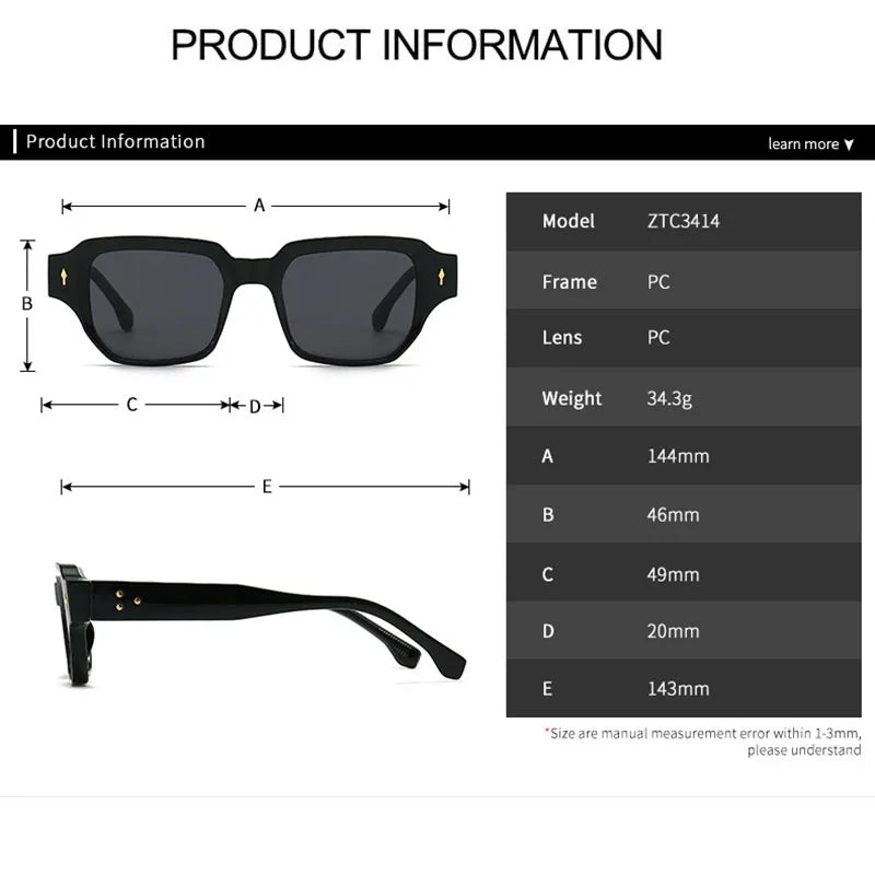 Vintage Rivets Square UV400 Sunglasses