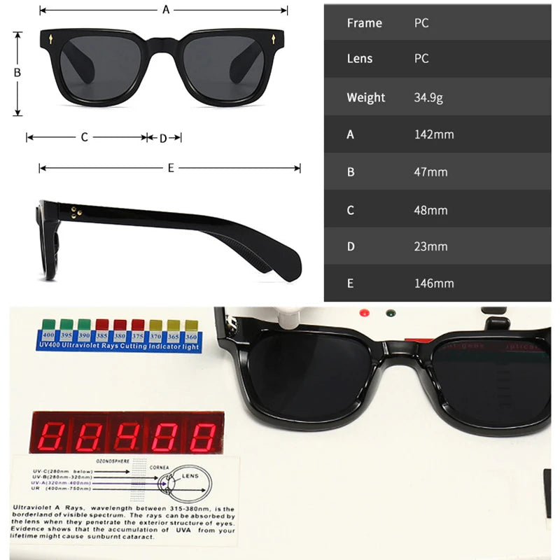 Retro Square Rivets UV400 Sunglasses