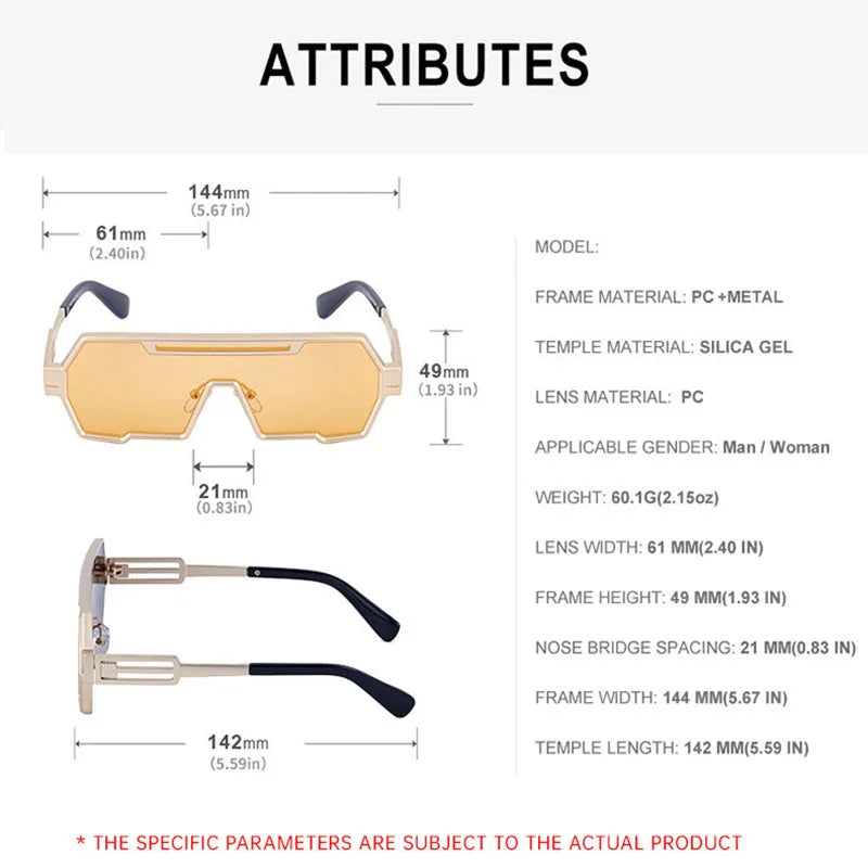 Vintage Metal Punk Oversized UV400 Sunglasses
